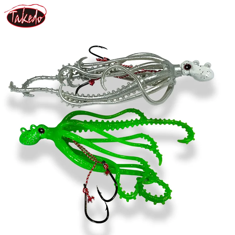 TAKEDO JJ02 20g pulpo suave falda TPR colores UV señuelo luminoso pesca en aguas profundas cebo de curricán atún hundimiento rápido ríos lagos - imagen 3