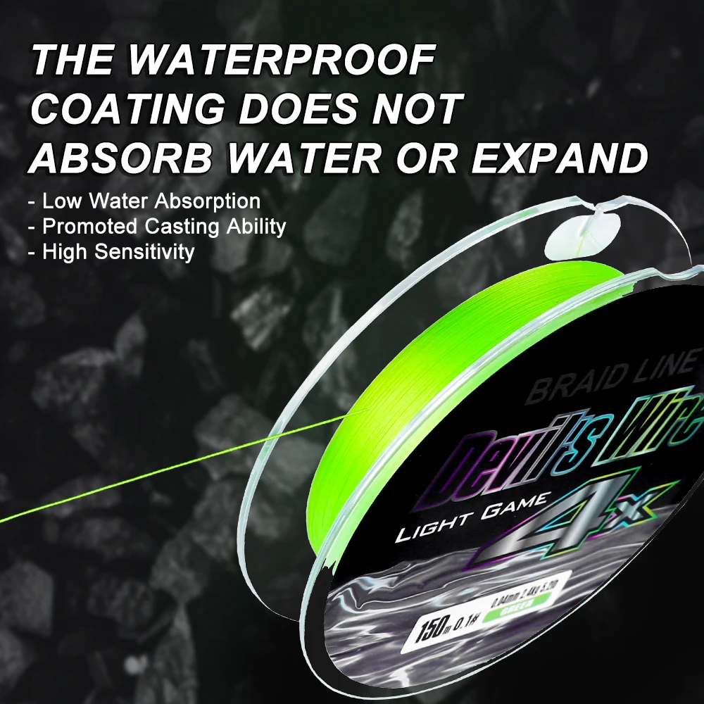 Línea de pesca MIFINE Devil's Wire Light Game fina y fuerte 4X línea de PE trenzada 150M accesorios de alambre de pesca perca, lubina, trucha - imagen 5