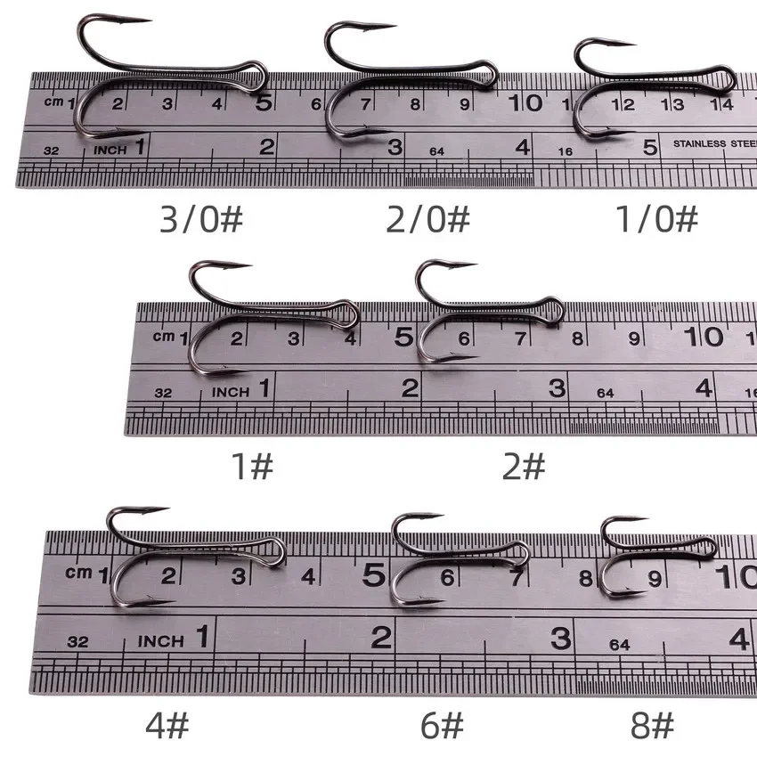 Anzuelo doble de caña larga para pesca, 10 piezas, anzuelos sin tejer, anzuelo para pesca de lubina, aparejos de pesca para señuelo suave - imagen 5