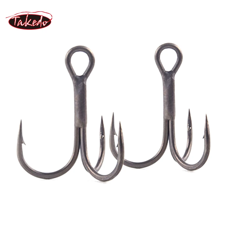 TAKEDO b** 5PCS Anzuelo de pesca de acero con alto contenido de carbono 6 #   8 #   10 #   12 #   Anzuelo triple 6062 1X anzuelos de pesca con púas fuertes de níquel negro - imagen 2