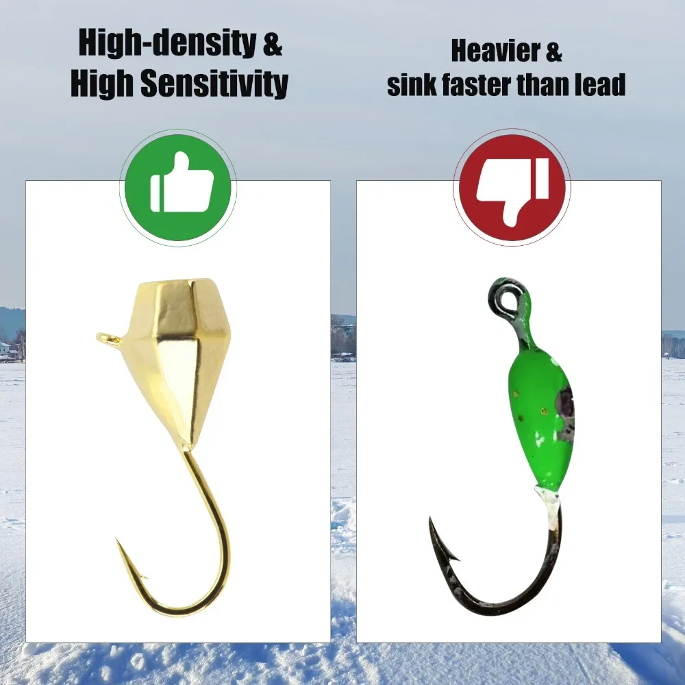Goture-Conjunto de señuelos de pesca en hielo, plantilla de tungsteno, hundimiento rápido, Jigging, cebo de pesca para invierno, con caja portátil, 20 unidades por lote - imagen 4