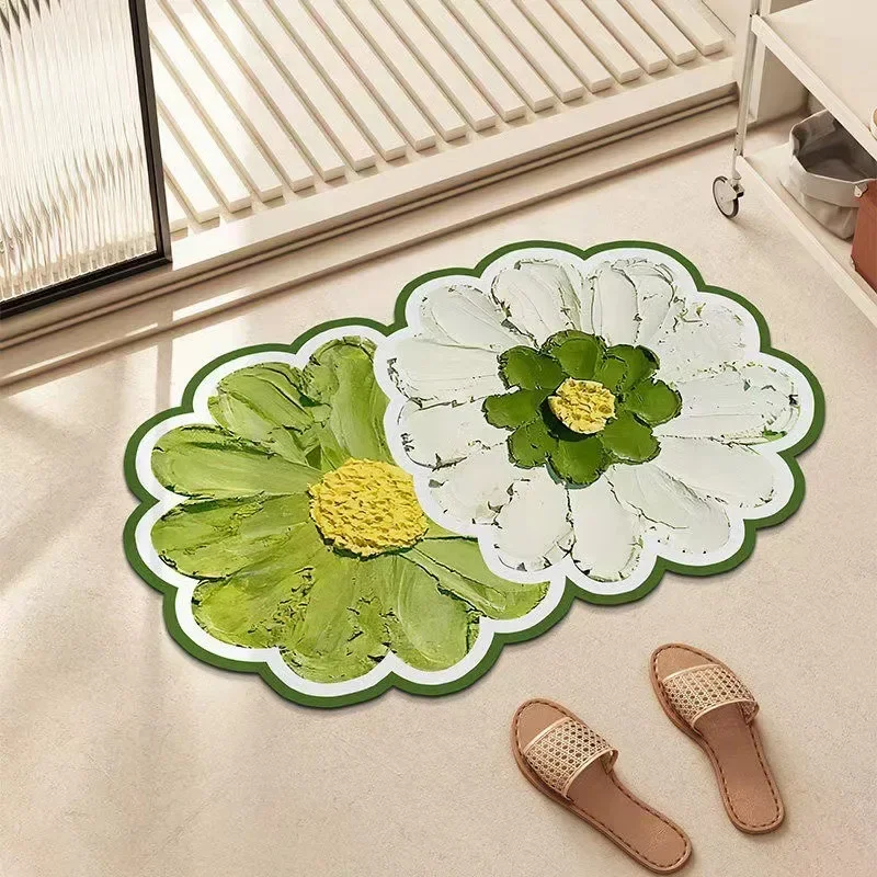 Nueva estera suave de diatomita, esteras de baño de tierra de diatomeas de flores, alfombra antideslizante para bañera de baño, alfombra absorbente para puerta de habitación de mujer de secado rápido - imagen 5