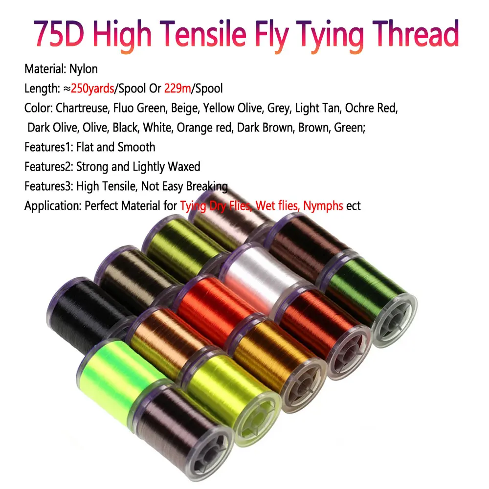 Bimoo-hilo superfino de alta resistencia para atar moscas, Material de nailon suave y ligeramente encerado, Material para atar moscas húmedas y secas, 250 yardas, 75D - imagen 2