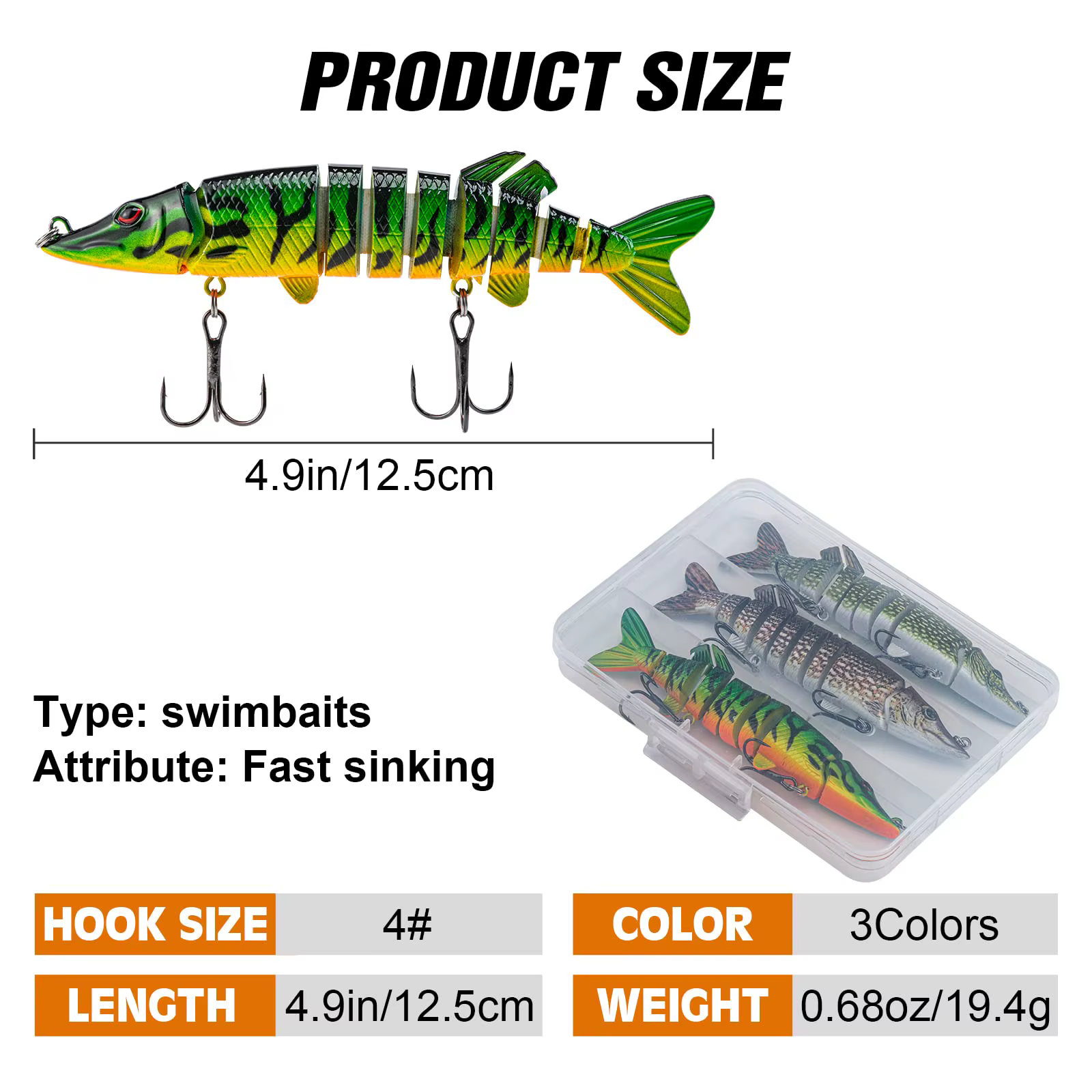 Goture-señuelo de pesca multiarticulado realista, 3 uds., 19,4g, para lubina, Lucio, Walleye, hundimiento lento, Swimbaits para agua dulce y salada - imagen 4