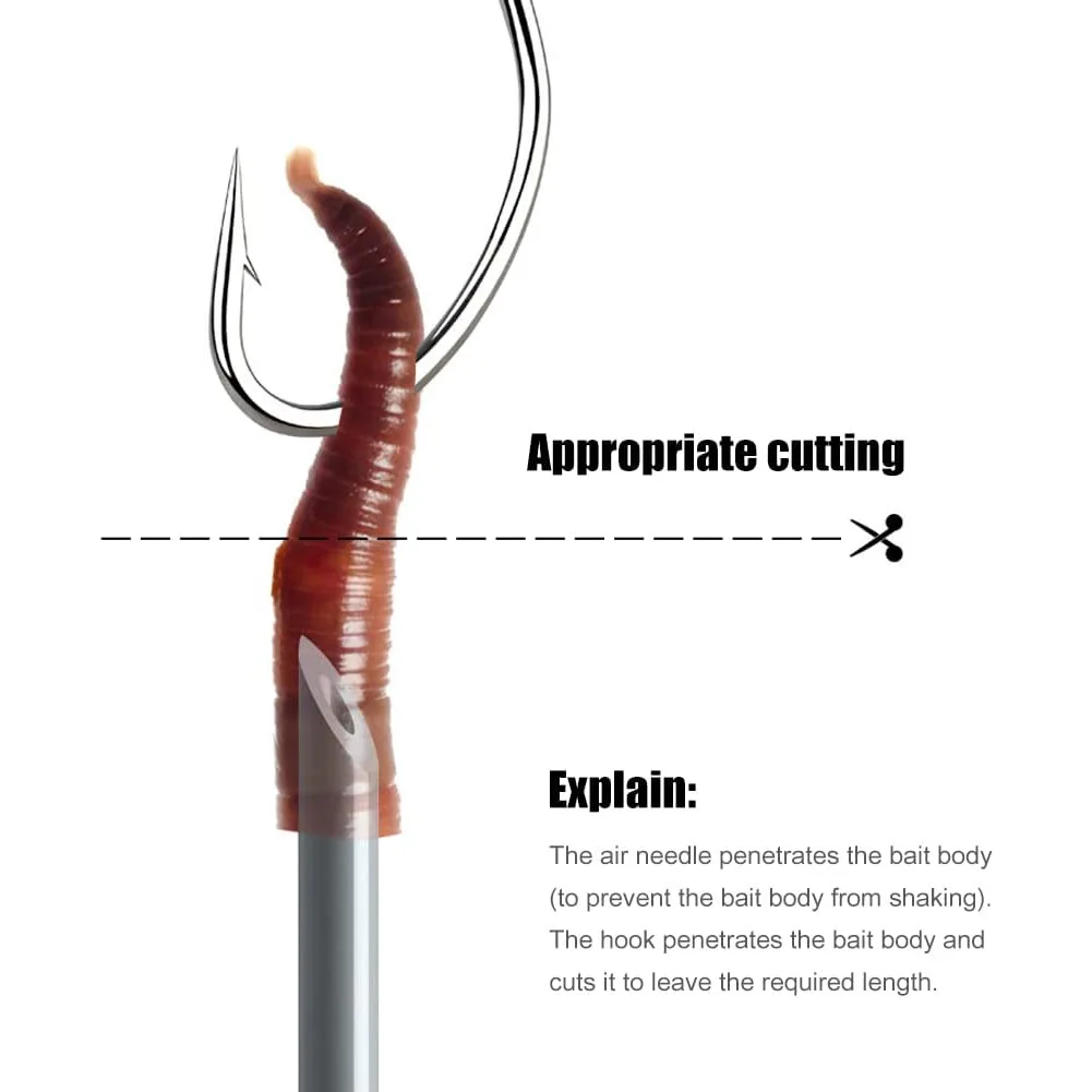 Aguja de cebo de lombriz de 9KM, 5-20 piezas, aguja de cebo de gusano, aparejo de taladro de acero inoxidable, aparejo de cebo, herramienta de pesca hueca para carpa - imagen 3