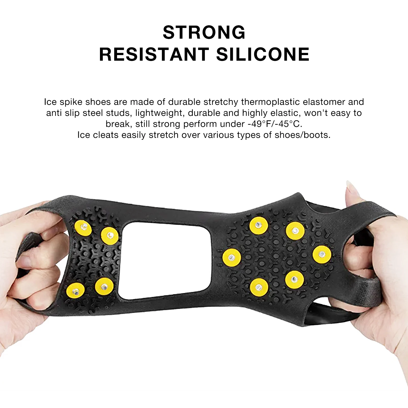 Tacos de tracción de hielo para zapatos y botas, crampones de goma para nieve helada, calzado de tracción antideslizante, 10 tachuelas de acero SF, 1 par - imagen 5