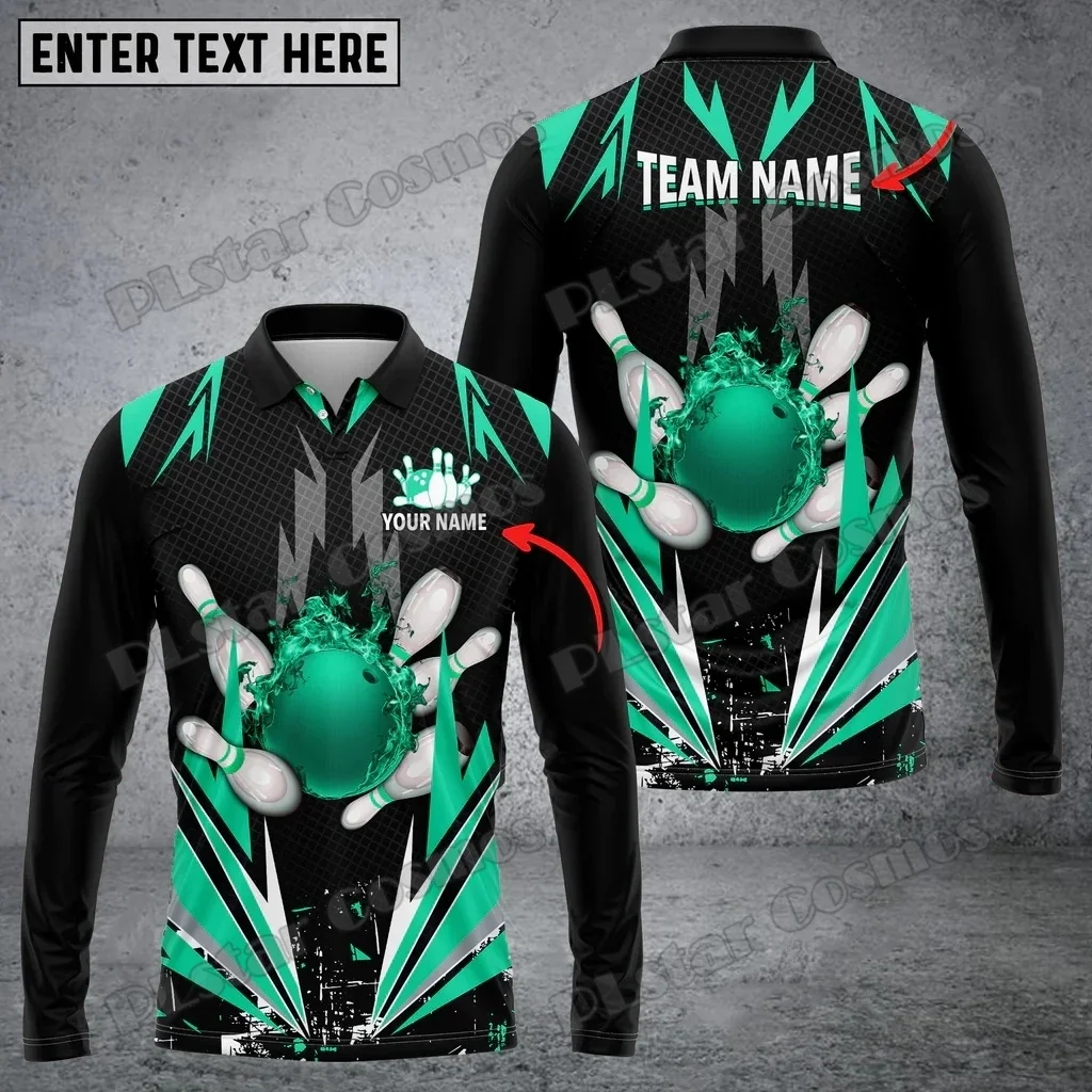 Polo de manga larga con estampado 3D de bolos y pines para hombre, Polo con solapa Unisex informal de otoño, PLP79 - imagen 3