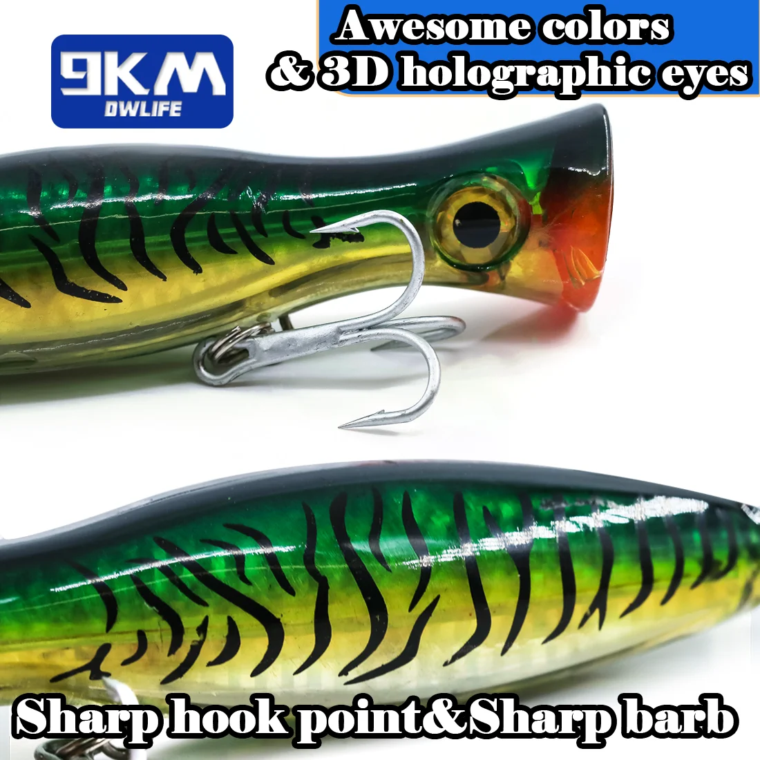 Señuelo de pesca Popper de 13cm, señuelos Popper de agua salada con anzuelo triple para Striper, atún, pez azul, pez depredador grande en alta mar - imagen 2