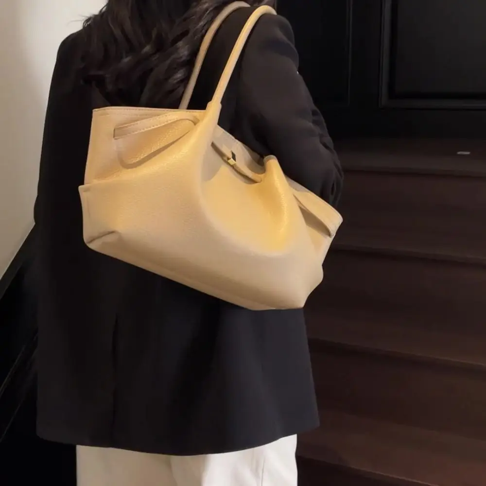 Bolsos de hombro con patrón de lichi de lujo para mujer, bolsos de mano de gran capacidad de Color sólido, bolso de mano de cuero PU para viaje - imagen 3