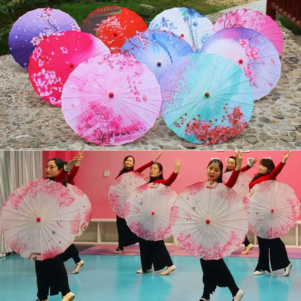 Abanico de paraguas de 56cm estilo antiguo chino 10 colores Prop paraguas de baile tela de seda paraguas clásico de estilo japonés - imagen 2