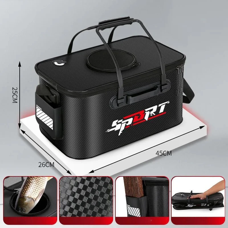 Cubo de pescado de un solo hombro, peces vivos, tanque de agua portátil plegable, caja de camping de viaje, caja de pesca al aire libre, equipo de pesca - imagen 5