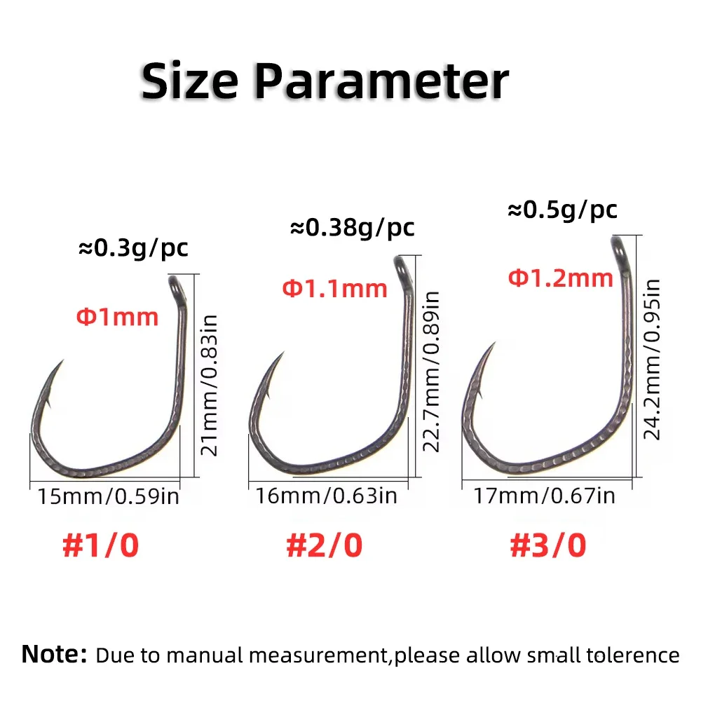 30 Uds. Anzuelo loco de acero rico en carbono, manivela negra mate, anzuelo de gusano, lubina, trucha, aparejos de pesca dorados 1/0 2/0 3/0 - imagen 2