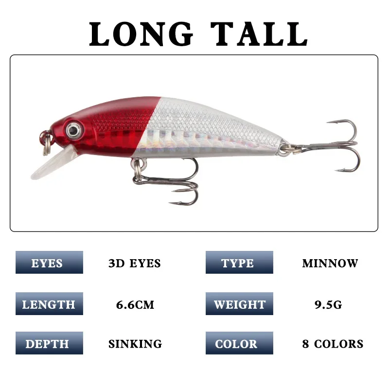 Señuelo de Pesca Minnow de 66mm y 9,5g, cebo duro que se hunde, Wobbler Jig, Crankbait, carpa, lubina, aparejos de Pesca SwimBait - imagen 3