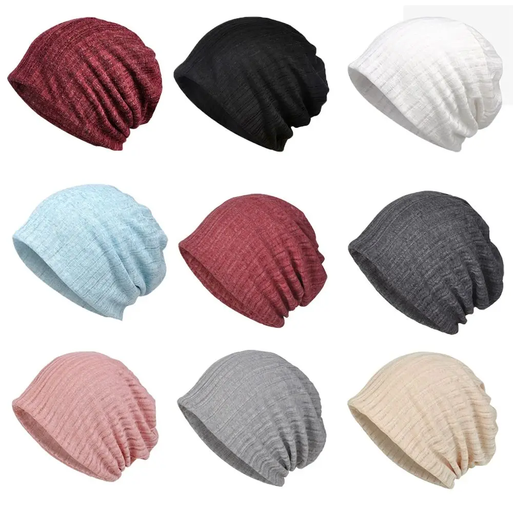 Gorro liso para mujer, gorros de algodón a rayas para primavera y verano, gorro elástico suave para quimio para mujer - imagen 4