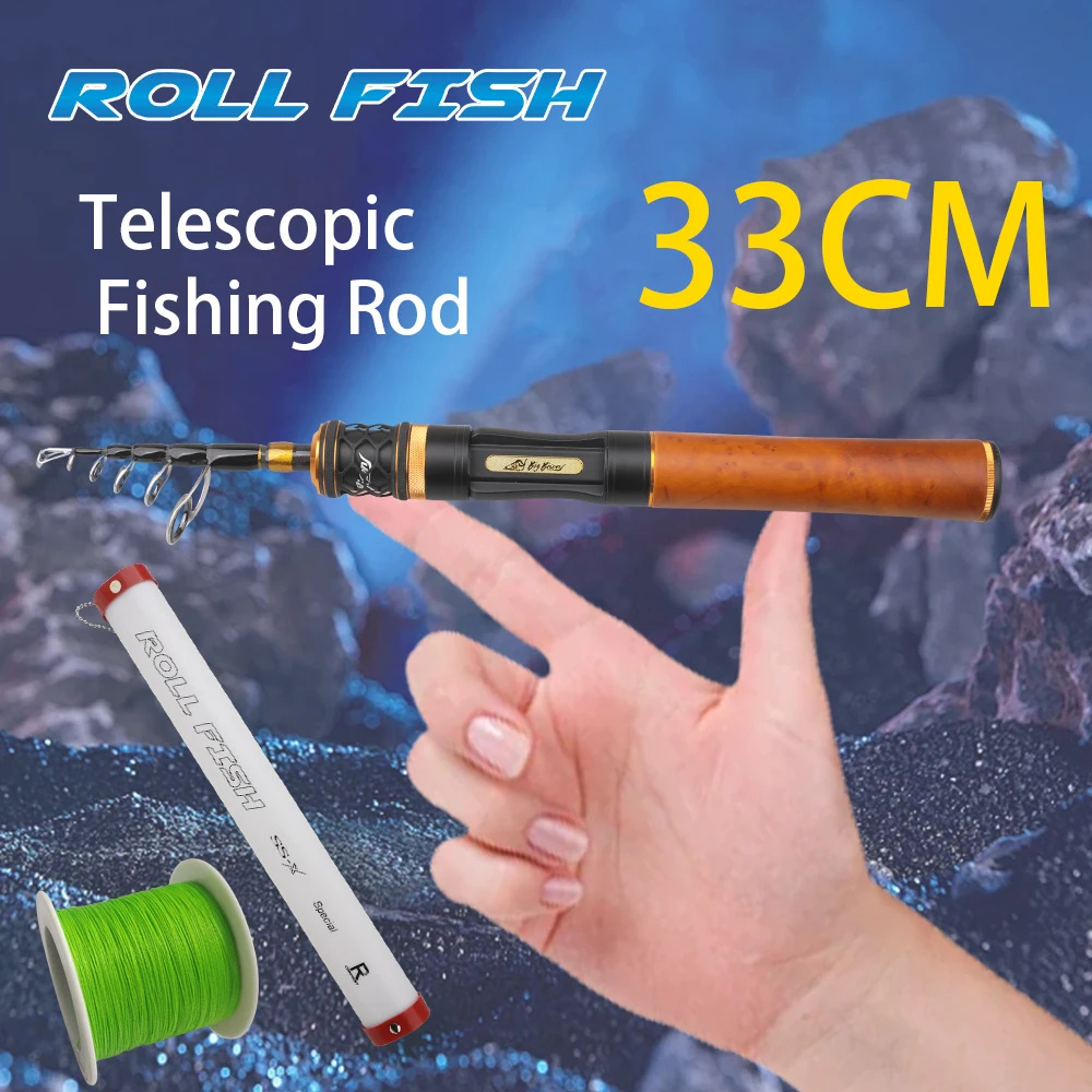 ROLLFISH-caña de pescar telescópica ultraligera UL para trucha, caña de pescar de viaje con guías Fuji, línea de PE de 100M gratis