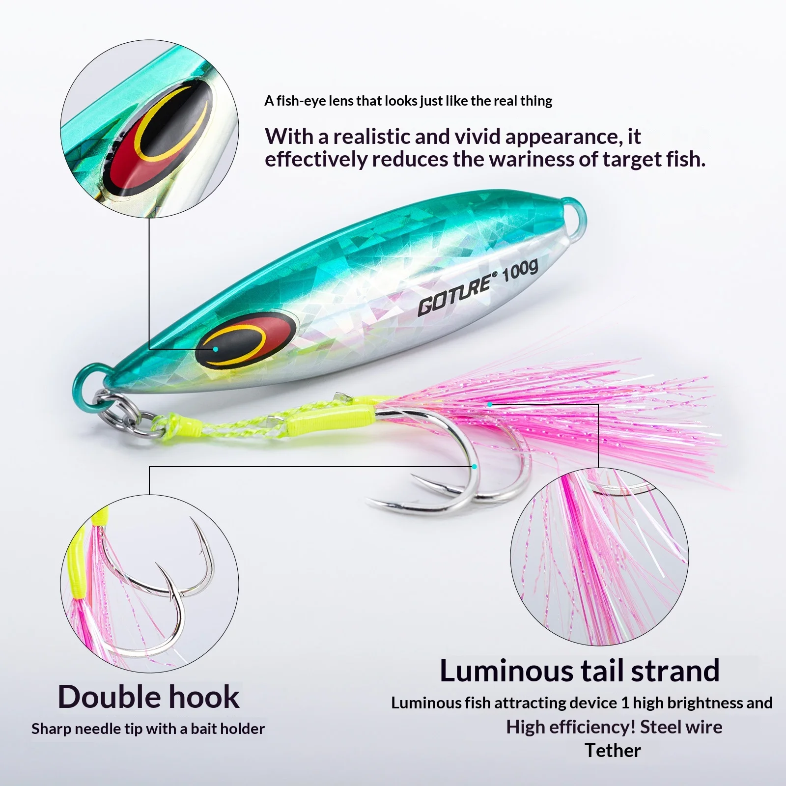 Goture Jig metálico luminoso para jigging lento con anzuelo auxiliar - imagen 2