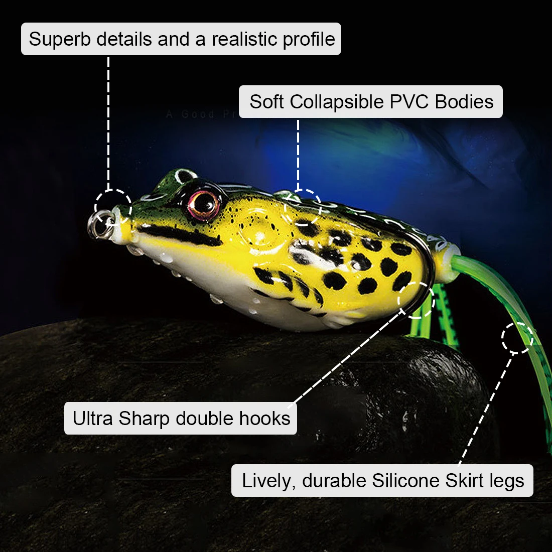 FishTrip-señuelo de rana para pesca, Topwater Hop Walker, cebo de plástico suave para Lucio y lubina - imagen 2