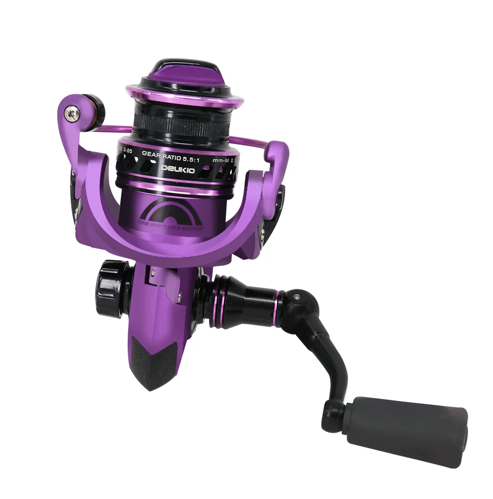 DEUKIO-carrete de pesca morado serie Mini 1000, 5 + 1BB Max Drag, 5KG, carretes giratorios para agua dulce y salada - imagen 4