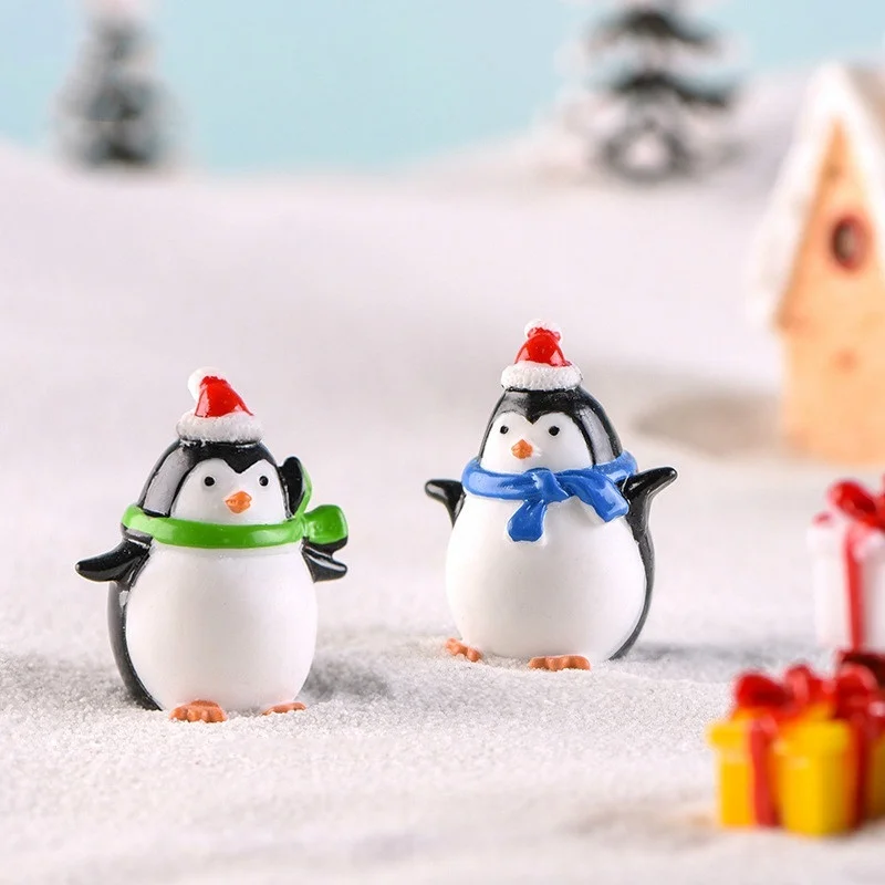 4 Uds Mini pingüino de resina Micro paisaje del mundo adornos bonsái pingüino de Navidad decoración del jardín del hogar - imagen 3