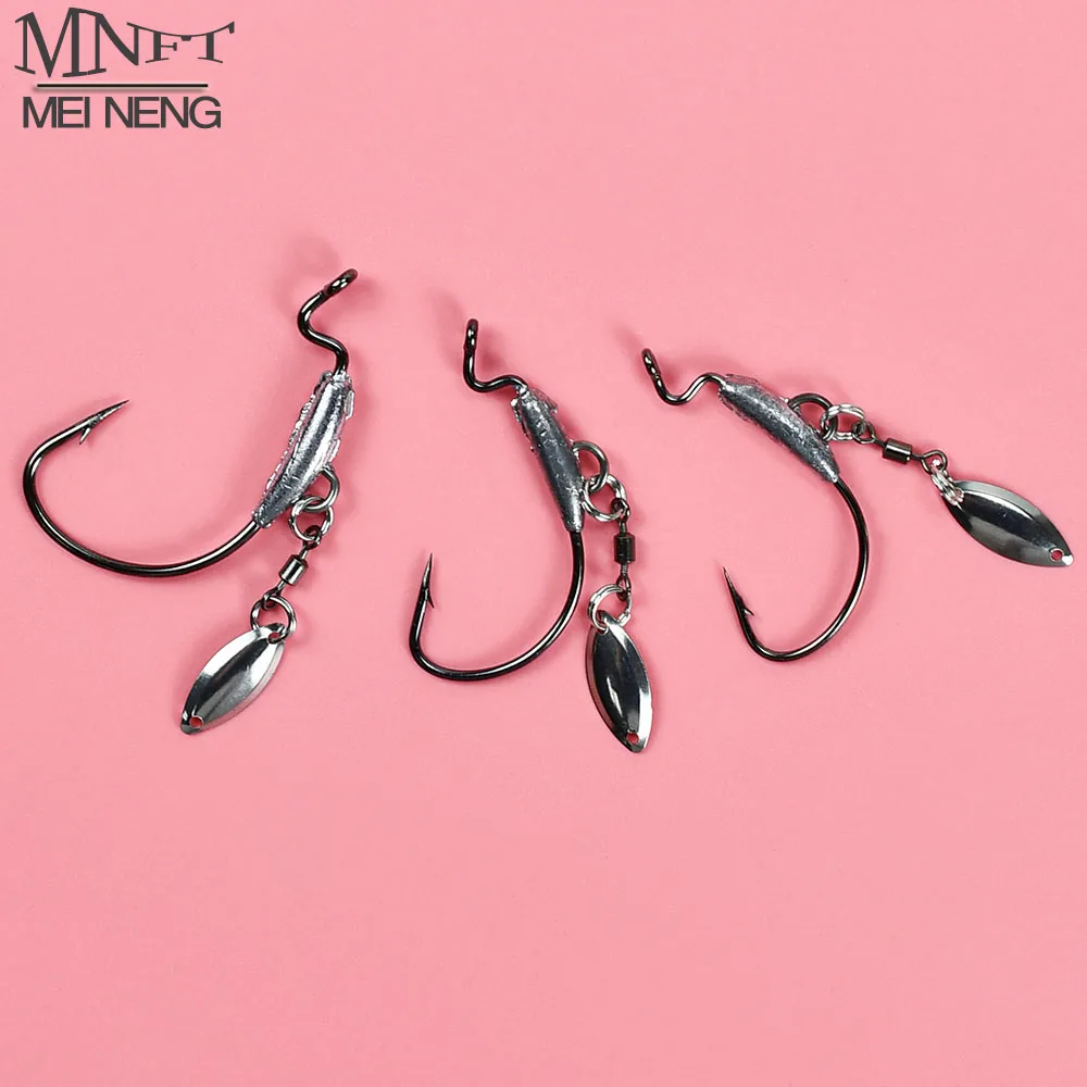 MNFT-anzuelo con cabeza de anzuelo ponderada, anzuelos de pesca sin hierba, anzuelo compensado de gusano, aparejos de pesca de lubina con cuchara giratoria, 12 Uds. - imagen 2