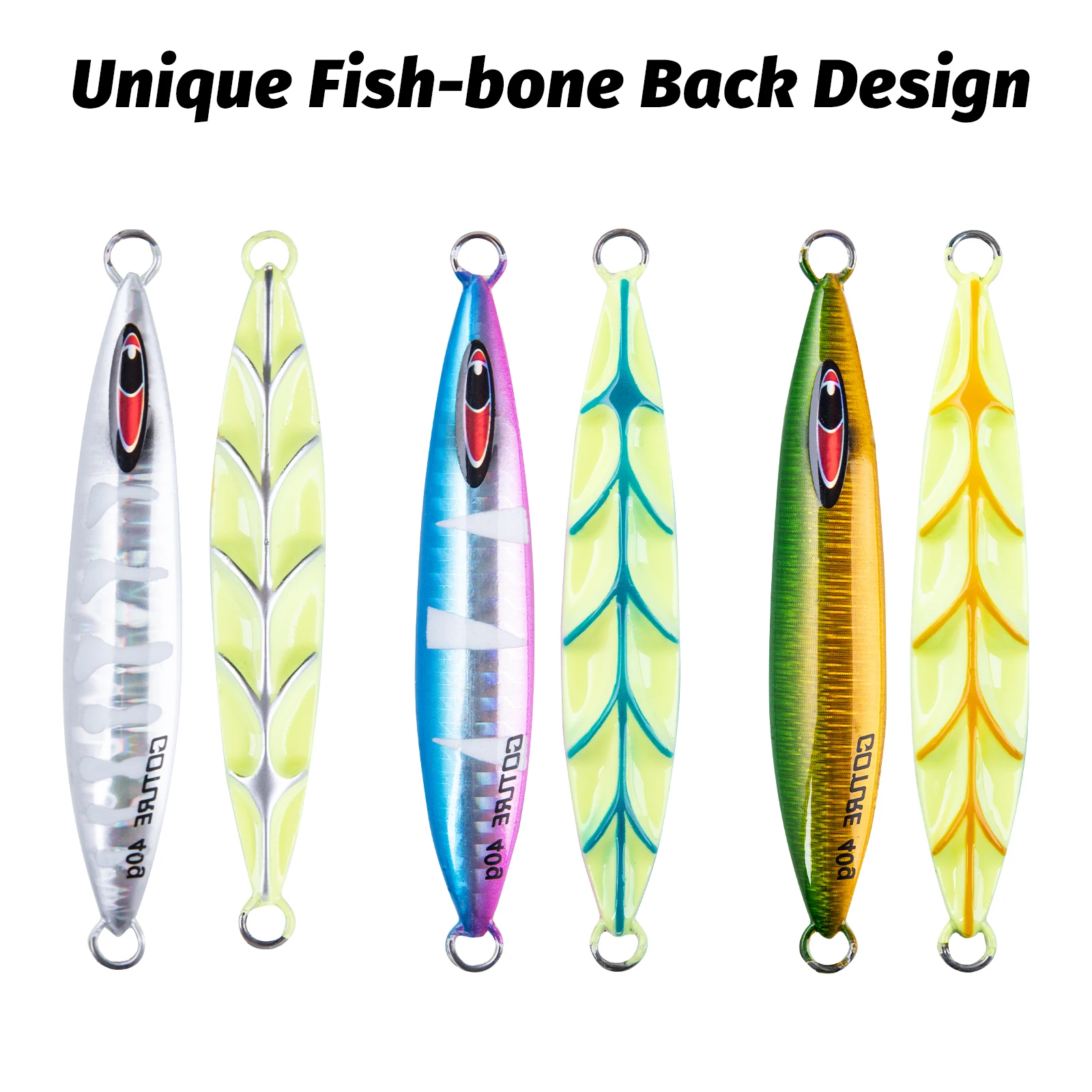 Señuelo de plantilla de Metal Goture, 3 uds., 40g, 50g, 60g, diseño luminoso, hoja giratoria, anzuelo afilado, señuelo de lubina, cebo Artificial, cebo giratorio