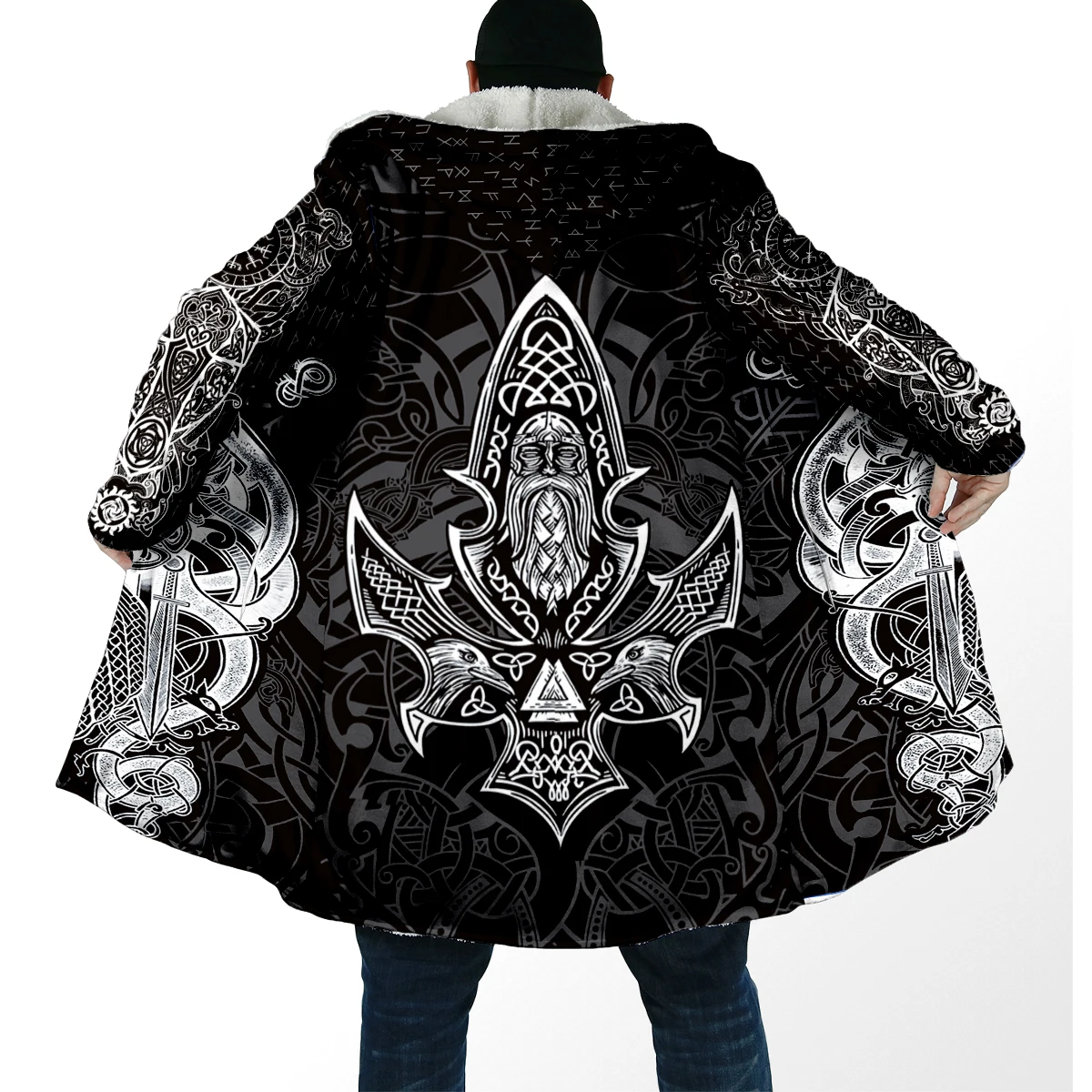 Fenrir Lobo Capa Invierno 3D Rune Lana Gruesa con Capucha Para Todos