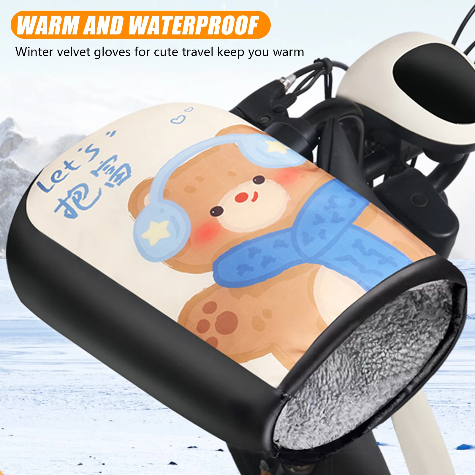 Guantes de invierno para manillar de motocicleta, manoplas cálidas para ciclismo al aire libre, bicicleta eléctrica, Scooter, guantes de felpa gruesos a prueba de viento - imagen 3