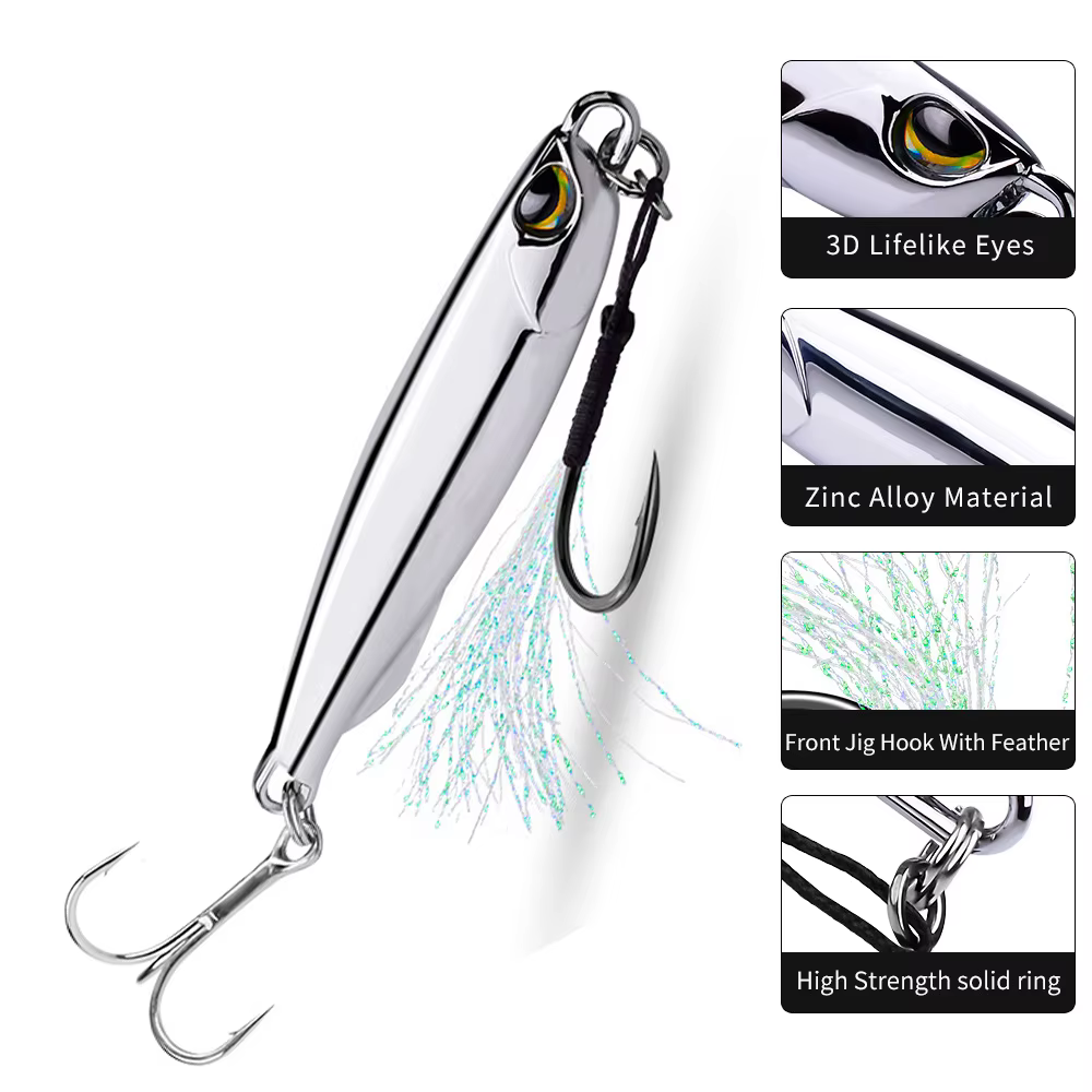 Plantilla cromada para pesca en el mar, señuelo de Metal de hundimiento rápido, de lanzamiento lento, 15g, 20g, 30g, 40g - imagen 5