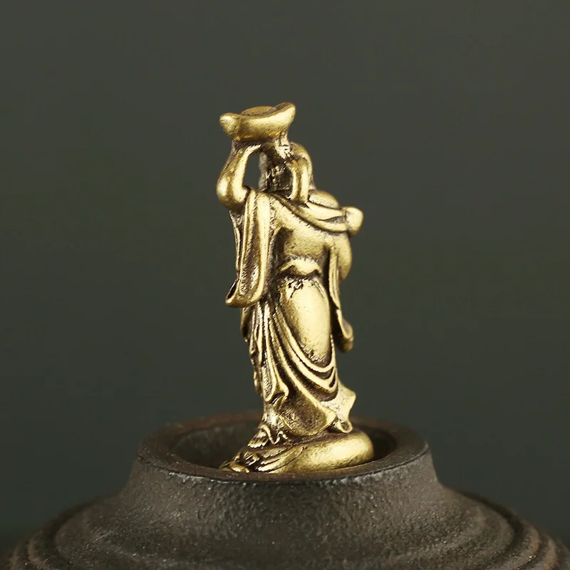 Figuras en miniatura de Buda Maitreya de cobre, estatua pequeña de latón de bolsillo, adornos, decoración del hogar, artesanía para sala de estar, decoración de escritorio - imagen 2
