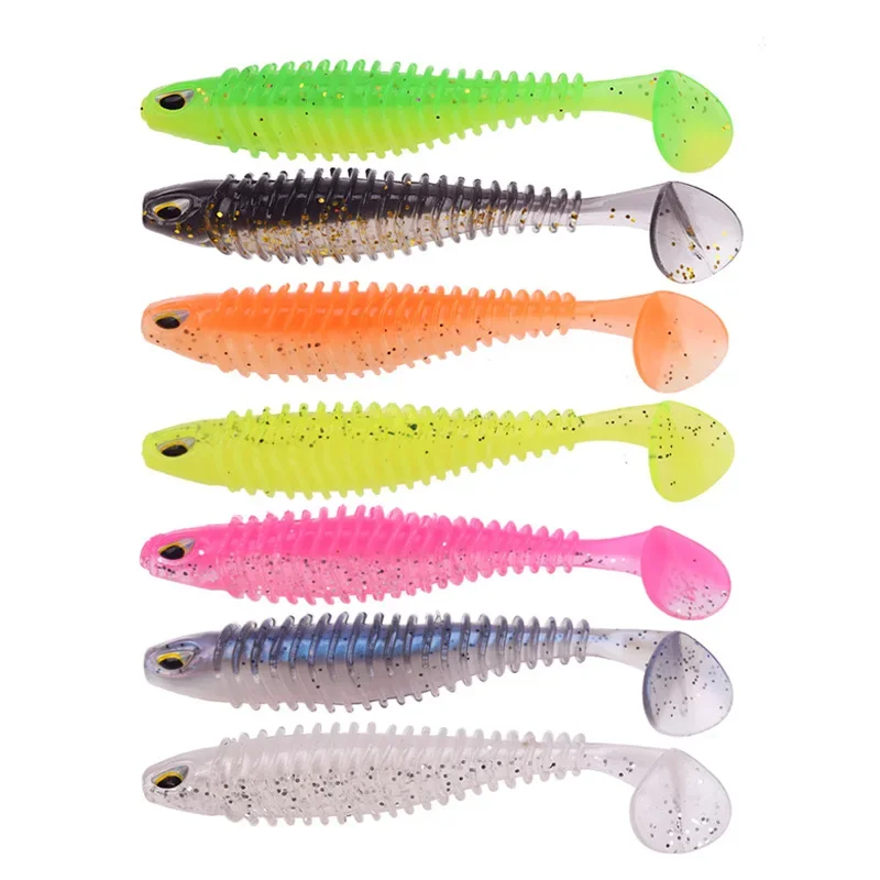 Cebo suave de silicona con ojos 3D, 8cm/11cm, cola en T, Señuelos de pesca Jigging, Wobblers, doble Color, Lucio, aparejos de Swimbait artificiales