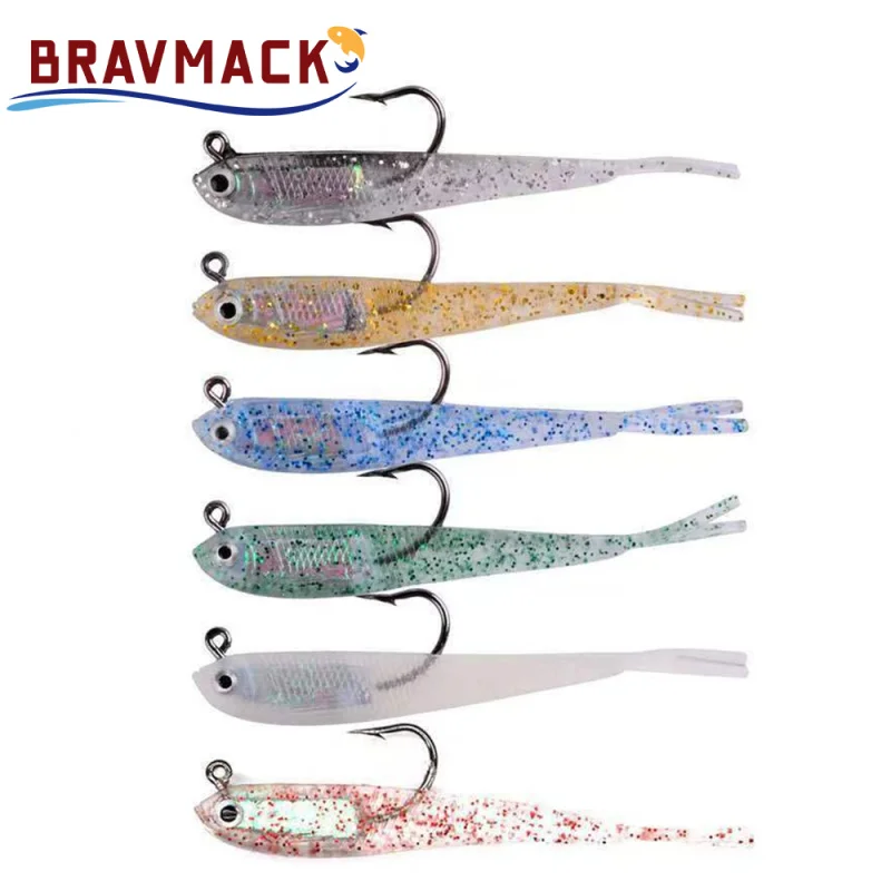 Señuelos de pesca de silicona, cebo Artificial suave con anzuelos para pesca en agua salada y dulce, 5 uds. - imagen 5