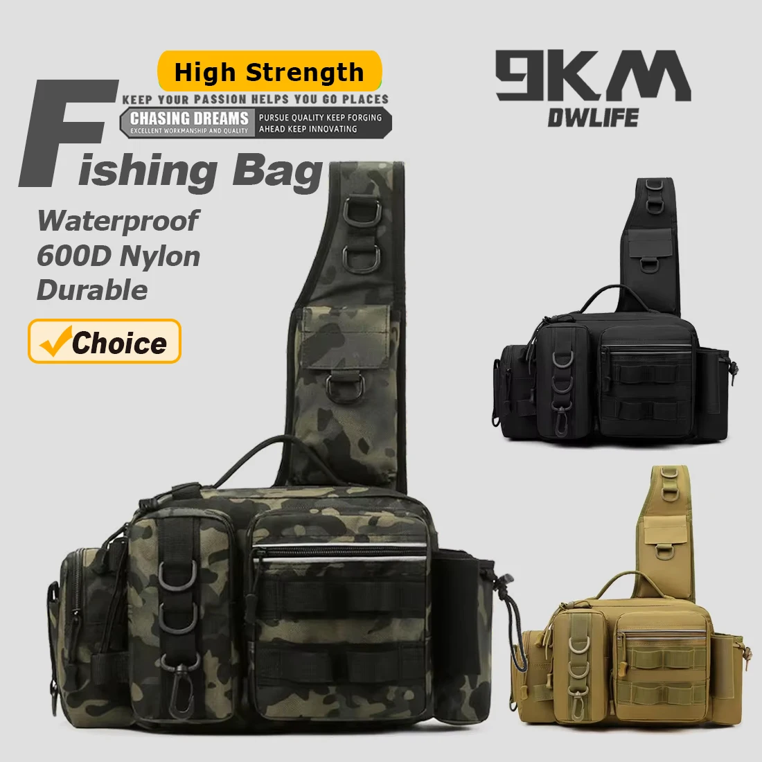 Bolsa de pesca impermeable 9KM – Nailon 600D para cañas y aparejos