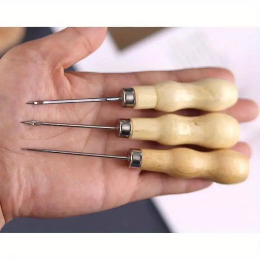 Nuevo 1 Uds. Cono de agujero redondo de madera maciza con gancho, aguja de taladro con agujero, cono de zapato, herramienta de cono de zapato de cuero hecha a mano DIY - imagen 2