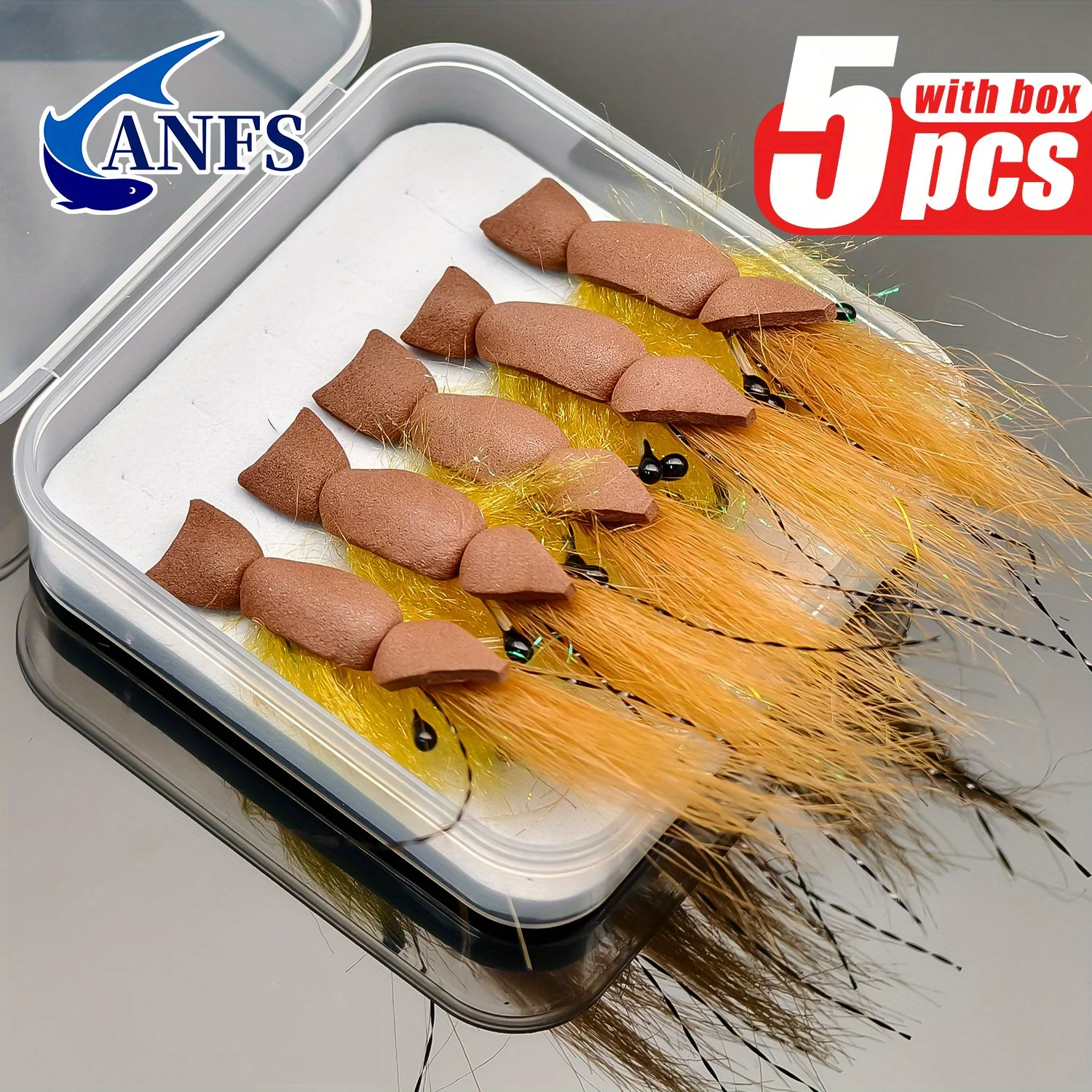 ANFS 5 uds moscas secas-moscas artificiales de pesca con mosca de camarones para pesca de lubina y trucha - imagen 3