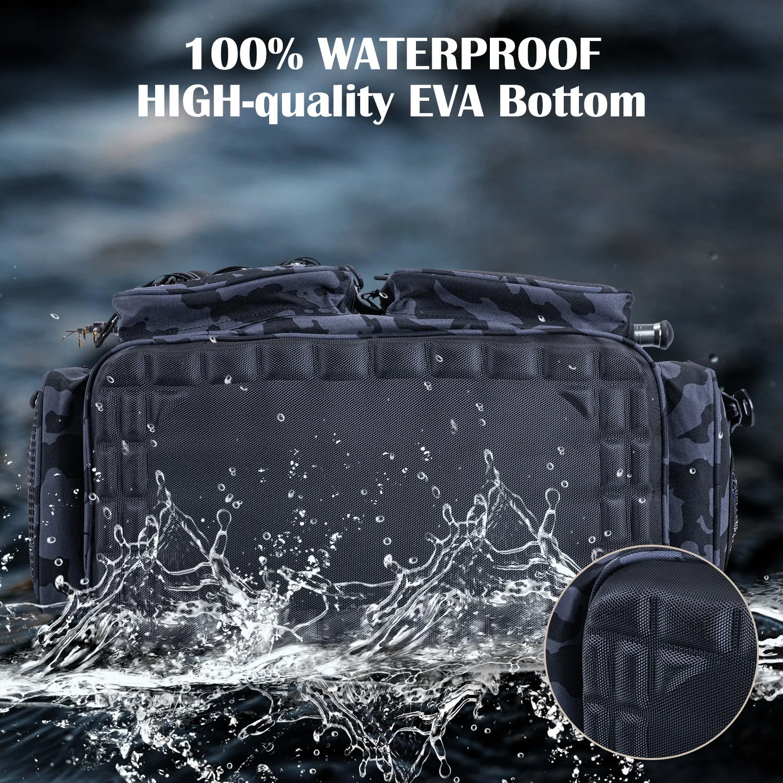 Goture-Bolsa de almacenamiento de equipo de señuelo impermeable, bolsas de aparejos de pesca, fondo de EVA de gran capacidad de 65L, bolsa de tela Oxford 600D multifuncional - imagen 2