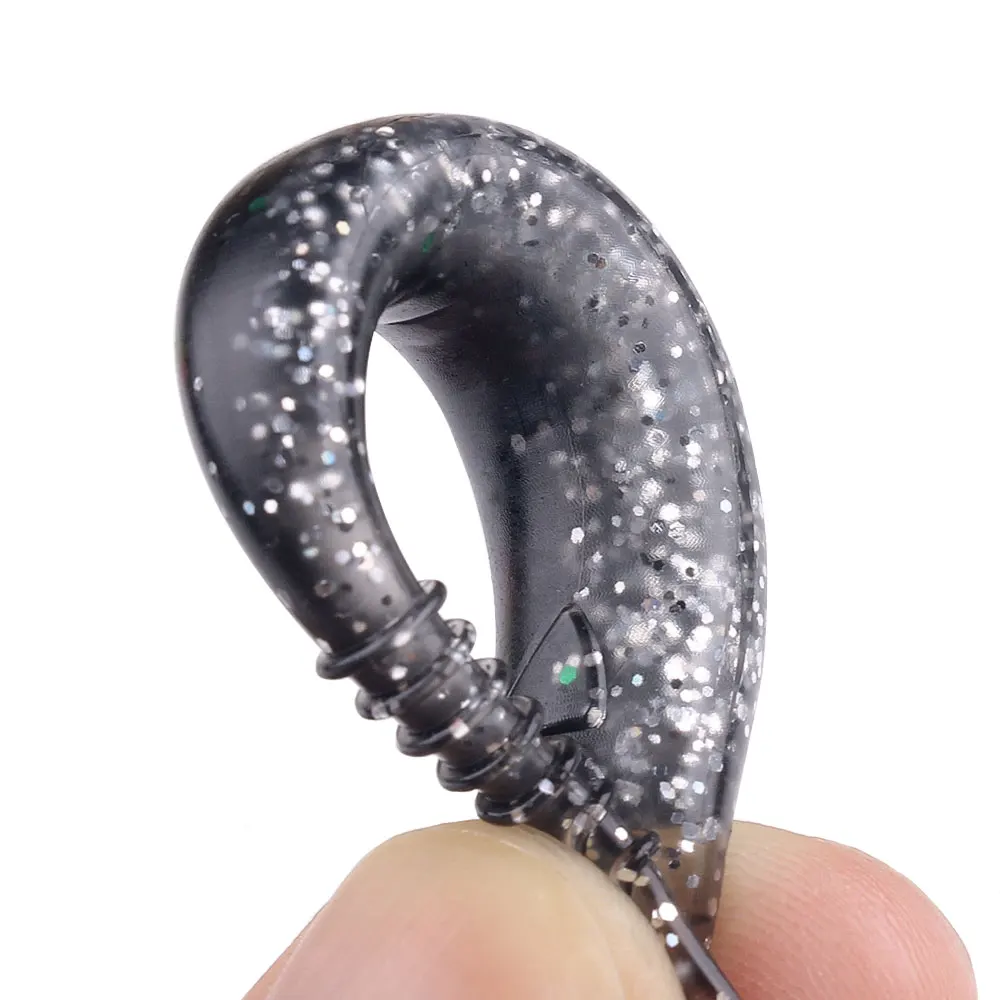 Hengjia 50 unids/lote 4,5 CM pequeño gusano suave Swimbait cola en T cebo de silicona Wobbler aparejos de pesca para carpa lubina Pike - imagen 3