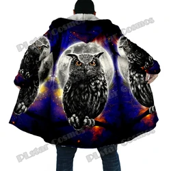 DP63 Capa de invierno con capucha Lana gruesa con estampado 3D de búho