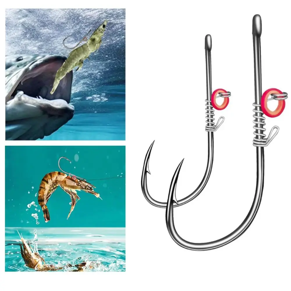 10 Uds. Anzuelos de pesca con cebo para camarones vivos, anzuelos fijos para camarones vivos, púas de acero al carbono con agujeros 2 #   3 #   4 #   Pesca de lubina de bagre - imagen 2