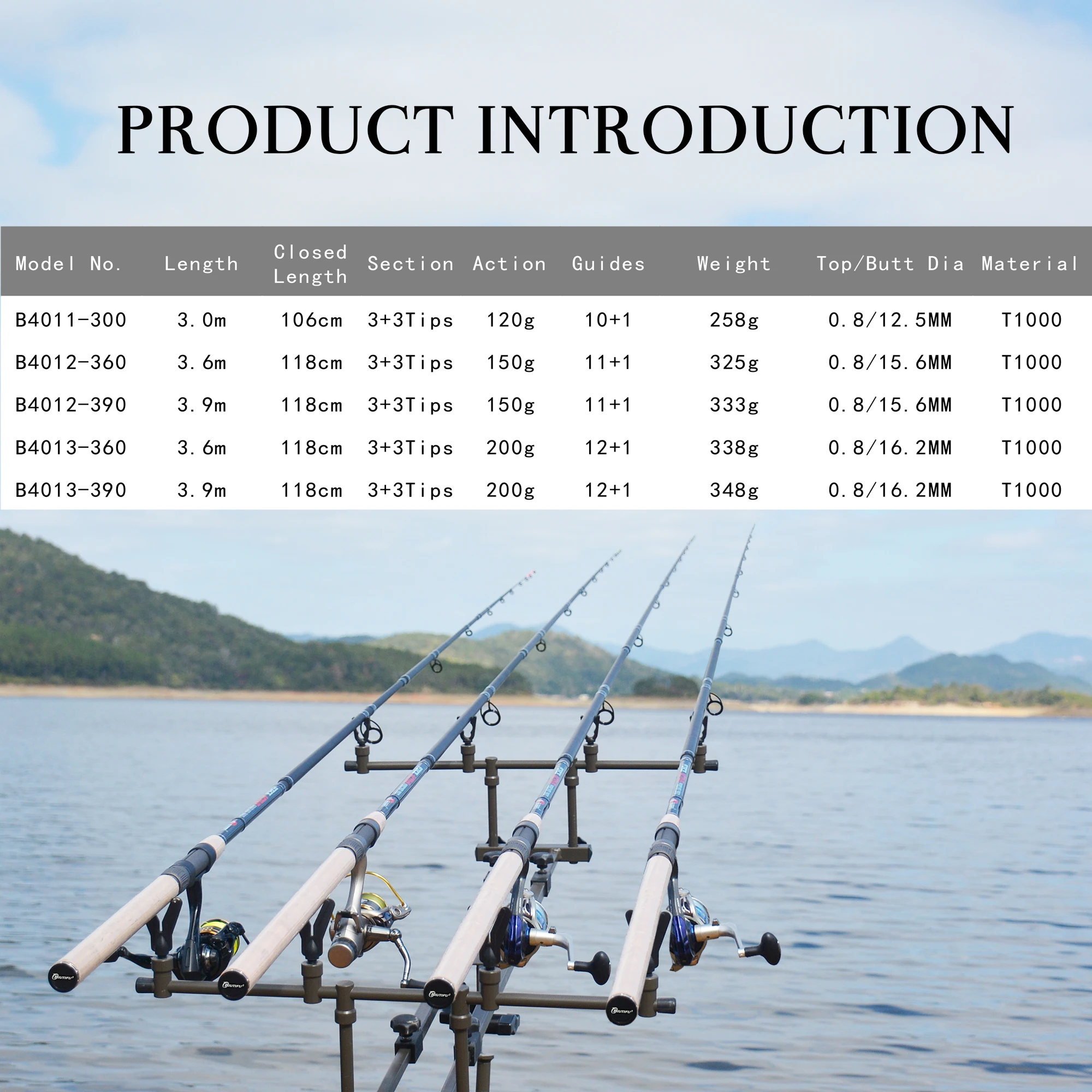 BIUTIFU-cañas de pescar con alimentador de carpa, 3,0 m, 3,6 m, 3,9 m, 3 puntas, peso de fundición, 120g, 150g, 200g, caña giratoria de fibra de carbono, mar de agua dulce - imagen 2