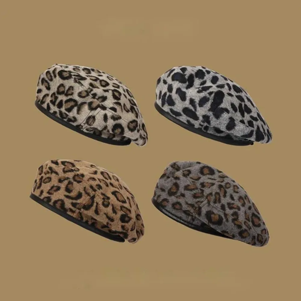 Boina con estampado de leopardo versión coreana de moda, gorra octogonal para estudiantes que combina con todo, gorra de calabaza - imagen 4