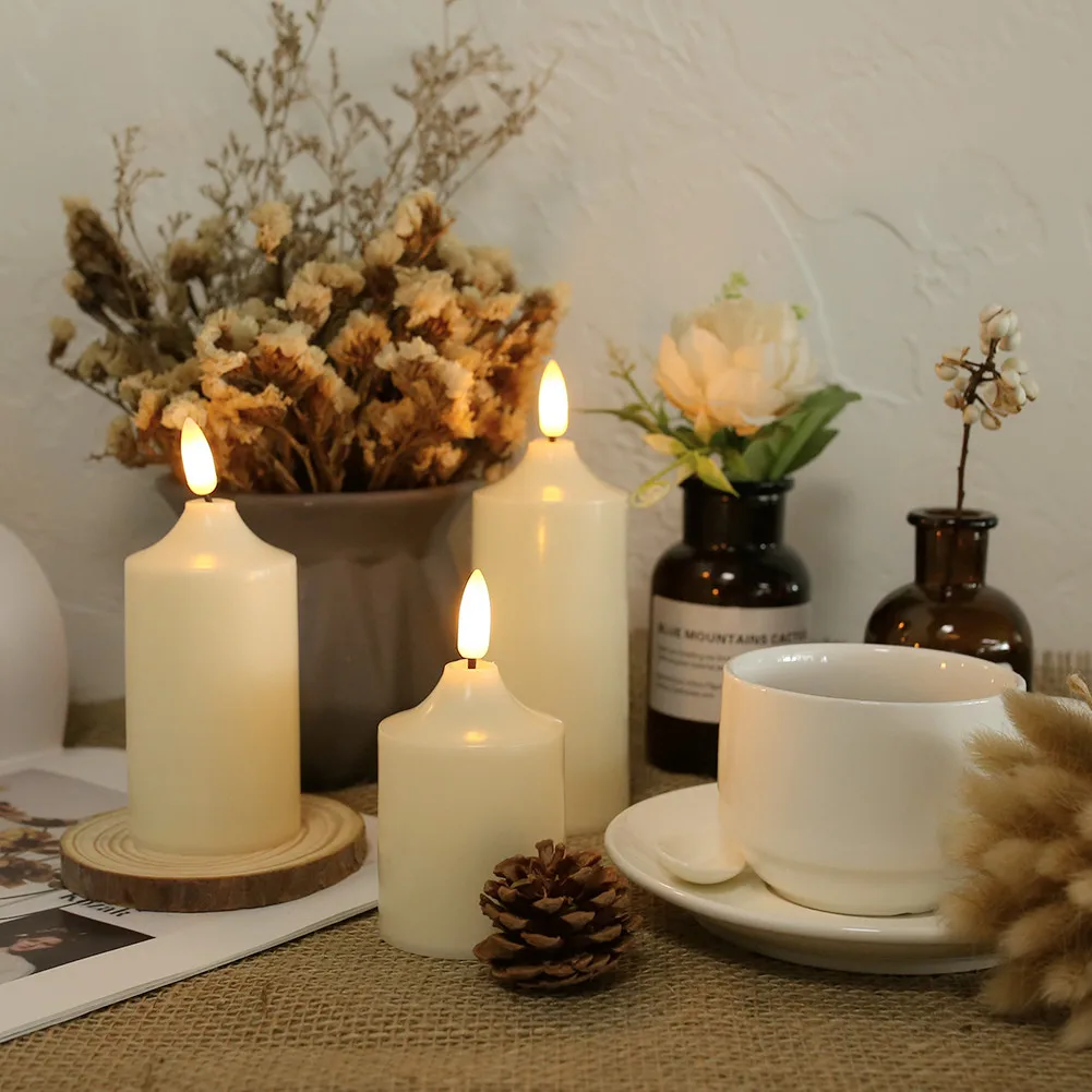 Vela sin llama parpadeante con temporizador remoto, mecha 3D, velas LED con pilas para decoración de boda, Halloween, fiesta de Navidad - imagen 5