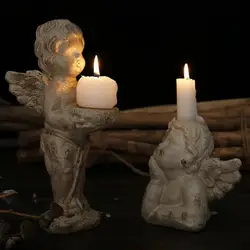 Adorno resina ángel candelabro – Escultura bebé alado para jardín y boda