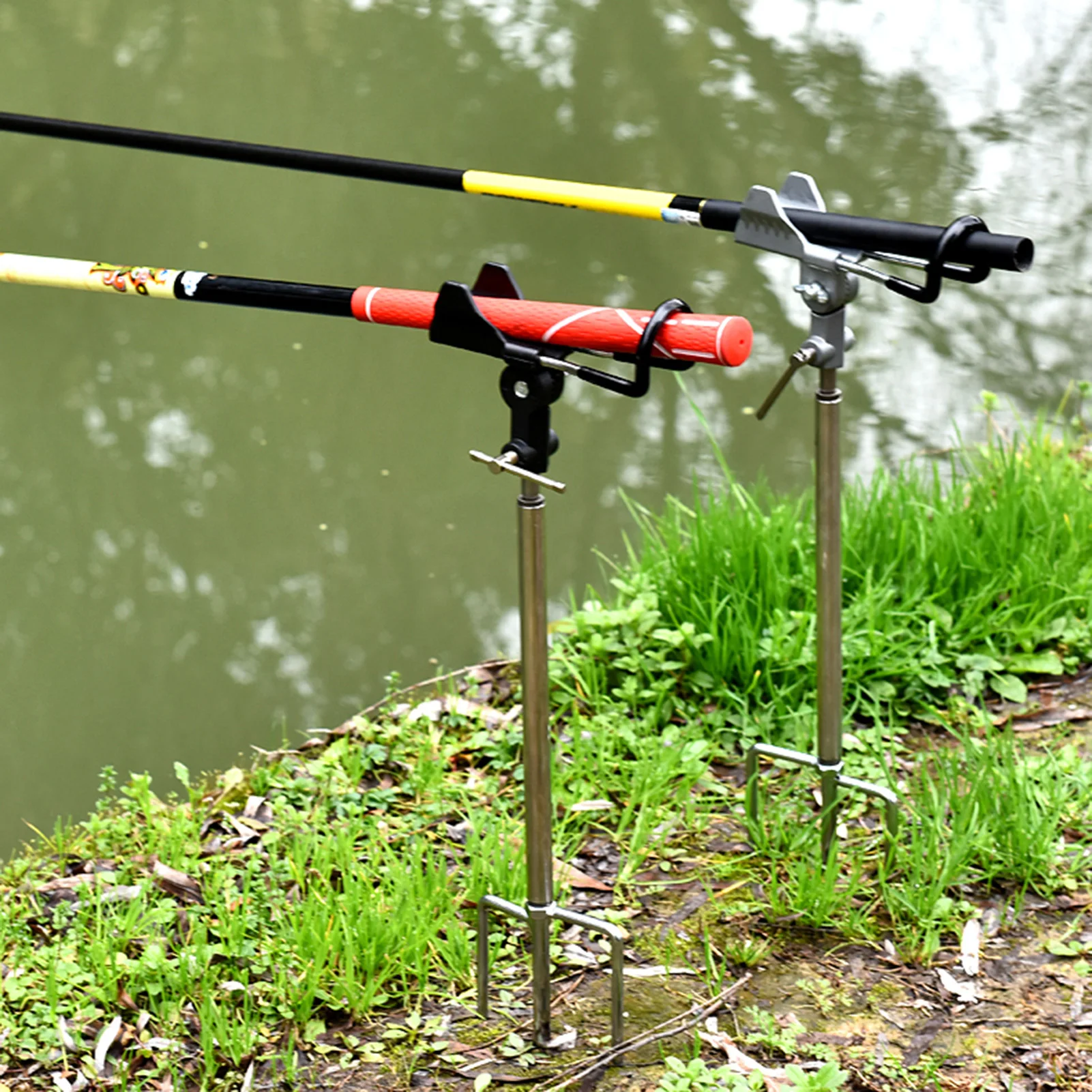 Soporte para caña de pescar de 20 pulgadas, soporte Universal ajustable de acero inoxidable para caña de pescar, enchufe de tierra de Metal duradero y resistente a la corrosión
