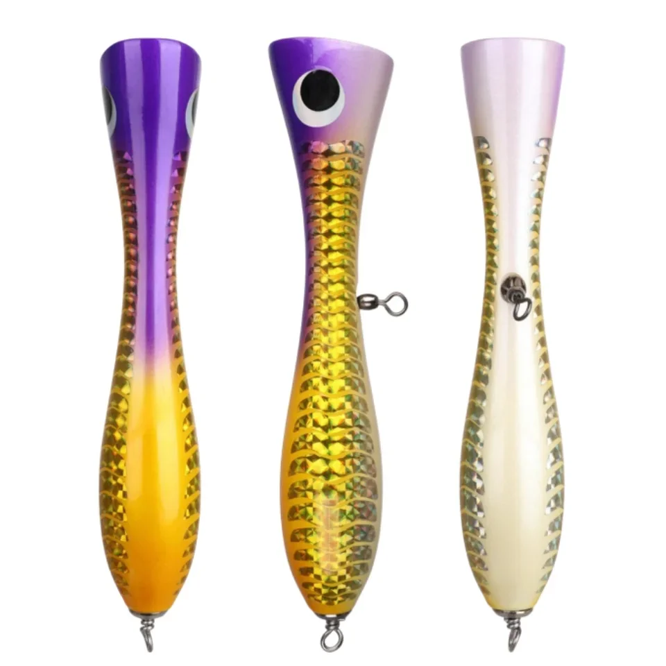 Señuelo de pesca MUKUN visto desde arriba mostrando su forma aerodinámica y colores vibrantes