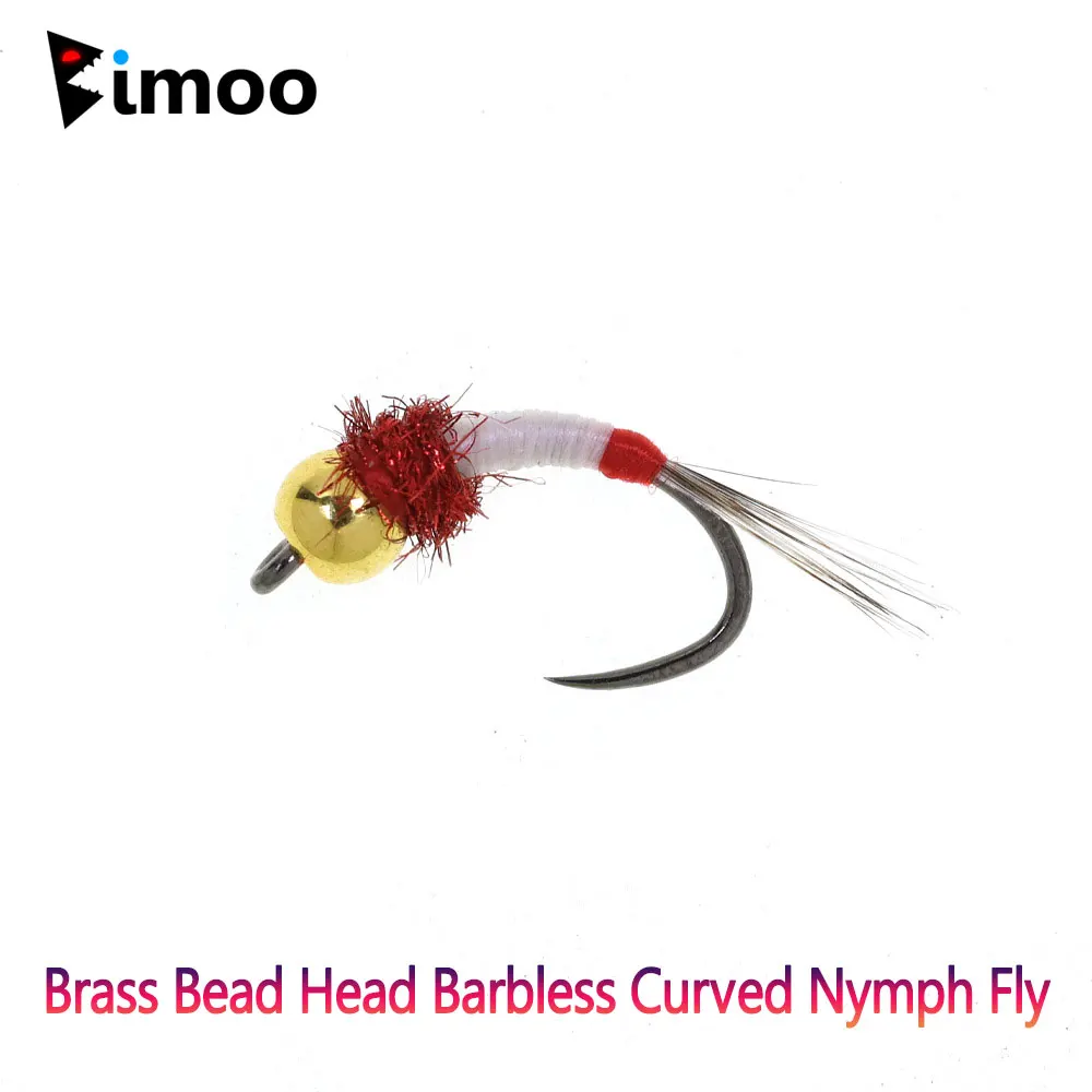 Bimoo 6PCS # 14 # 16 cabeza de cuentas de latón sin púas curvadas ninfa húmeda hundimiento rápido cebo para insectos Caddisfly trucha Grayling señuelo de pesca de lubina
