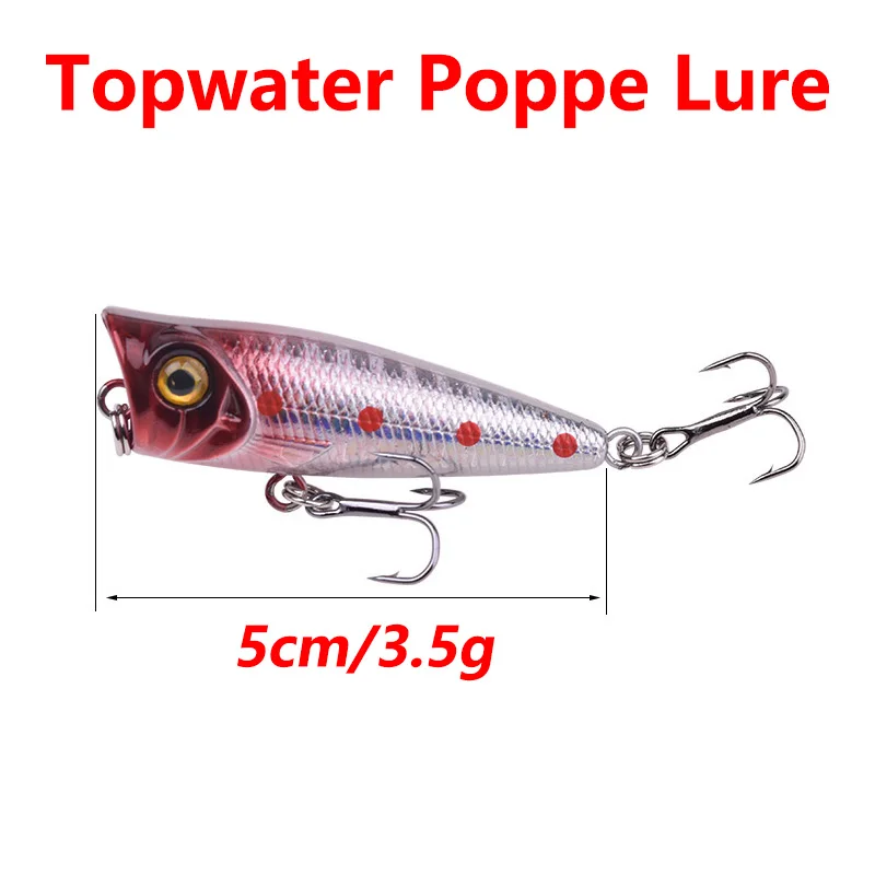 1 pieza de agua superior señuelos de pesca 5cm 3.5g popper wobblers señuelos artificiales de plástico sólido con 10 # Crankbaits anzuelos equipo de pesca - imagen 3