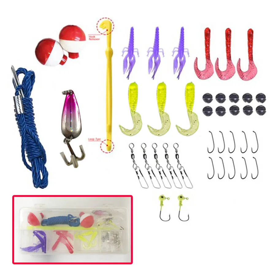 Kit de Señuelos de Pesca, 1 caja/41 Uds., kit de equipo de pesca con caja de aparejos aprobada para lubina, trucha, Panfish, configuración preinstalada para agua dulce