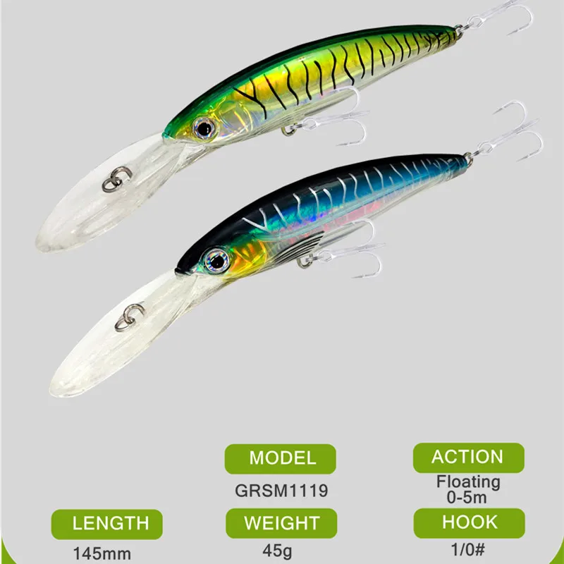 GREENSPIDER-señuelo de pececillo Artificial, cebo duro de hundimiento lento, ojos 3D, 145mm, 45g, 1 piezas - imagen 2