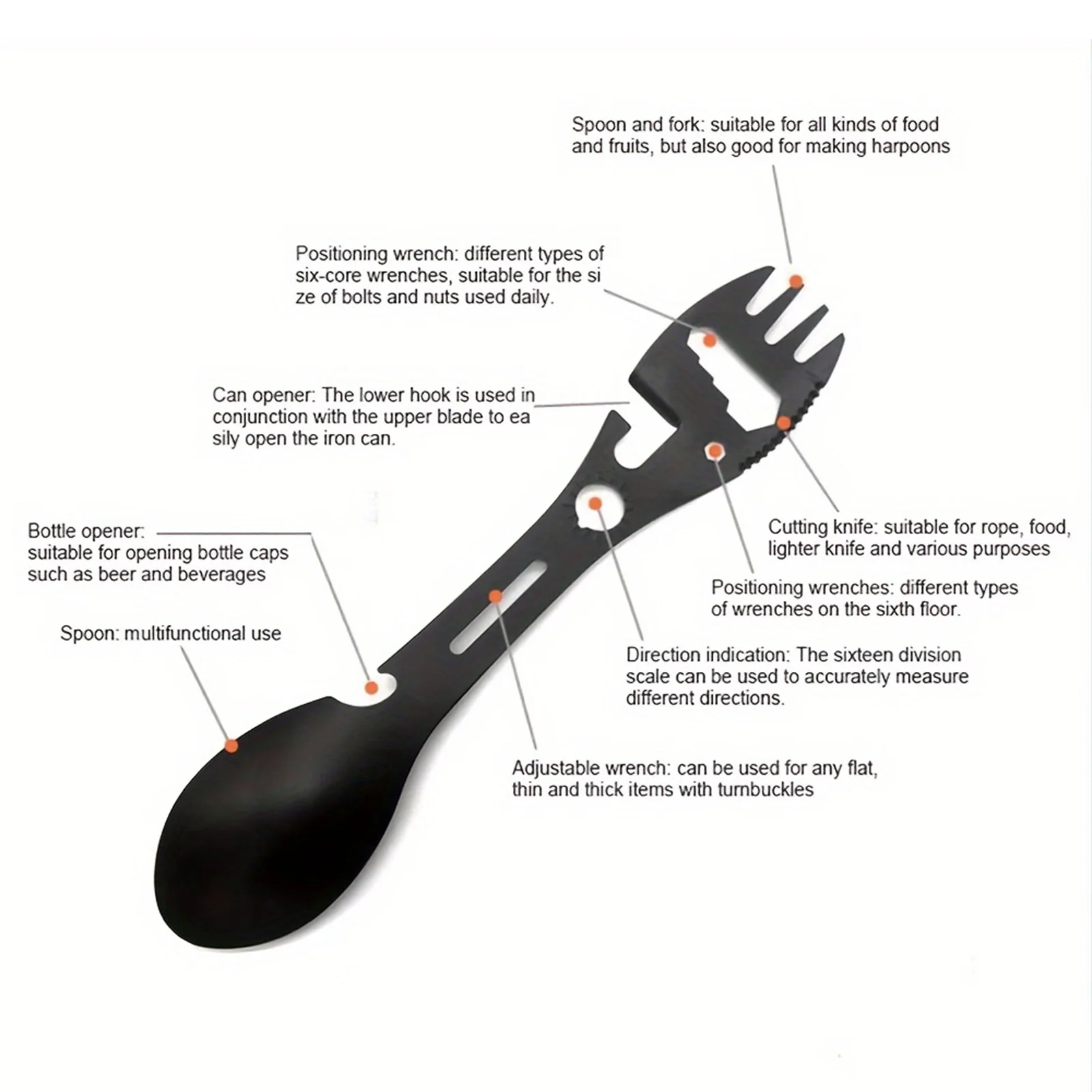 Cubiertos portátiles para exteriores, tenedor duradero de acero inoxidable, cuchara, tenedor multifuncional con abridor de botellas para acampar, Picnic, barbacoa - imagen 5