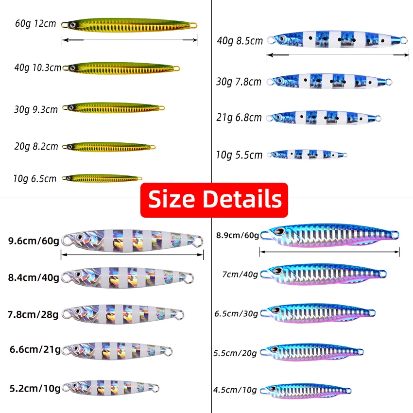 20 piezas juego de plantilla de Metal fundido, cuchara 10G 20G 30G 40G 60G Shore Casting Jigging Fish Sea Bass, señuelo de pesca, aparejos de cebo Artificial - imagen 3
